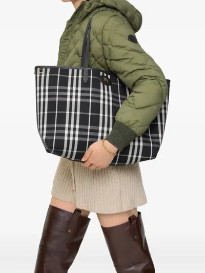 Burberry Medium Bloomsbury Reversible Check Tote Bag In Black