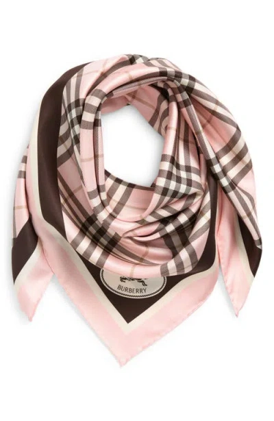 Burberry Medium Border Check Square Silk Scarf In Pink