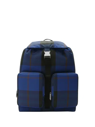Burberry Medium Check Backpack In Blue