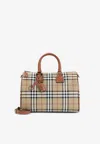 Burberry Medium Bowling Check Top Handle Bag In Beige
