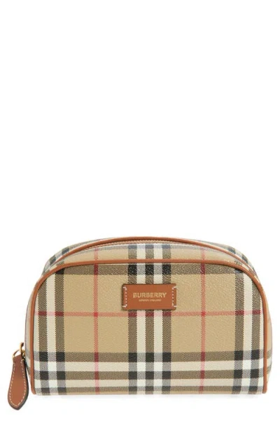 Burberry Medium Check Coated Canvas Cosmetics Pouch In Nude
