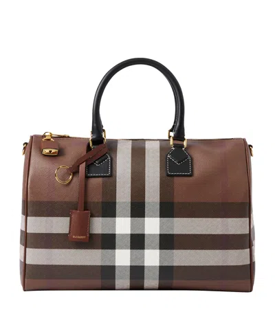 Burberry Womens Dark Birch Brown Chk Check-print Mini Woven And Leather Top-handle Bowling Bag