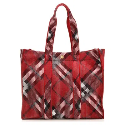 Burberry Medium  Check Jacquard Shopper Tote In Red