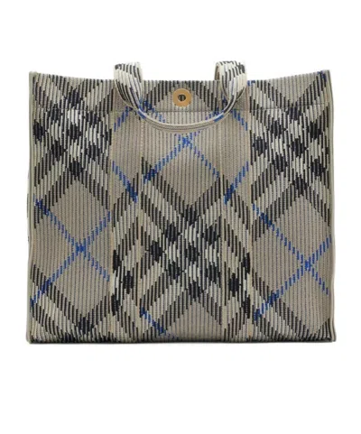 BURBERRY BURBERRY MEDIUM CHECKED KNITTED TOP HANDLE BAG