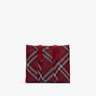 Burberry Medium Check Knitted Tote In Red