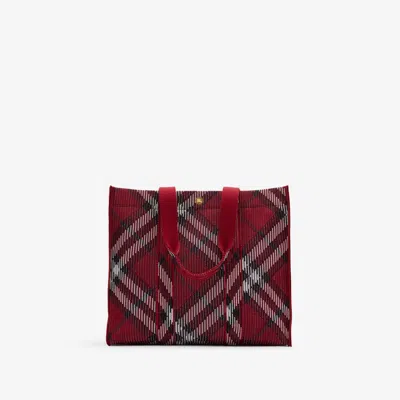 Burberry Medium Check Knitted Tote In Scarlet