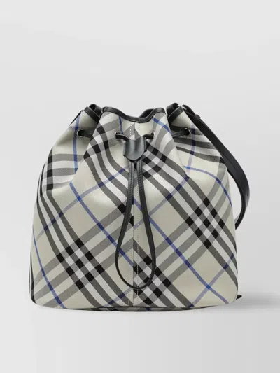 Burberry Medium Check Pattern Bucket Bag With Leather Trim