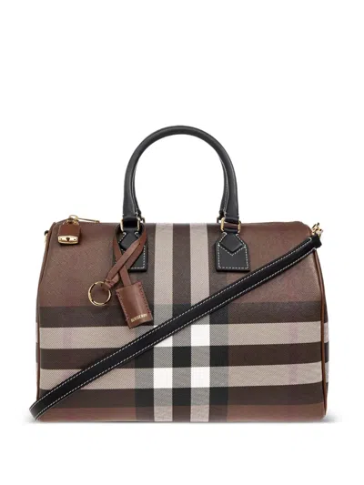 Burberry Medium Check Satchel Bag In Braun