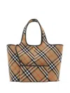 Burberry Check Pattern Tote With Calfskin Trim