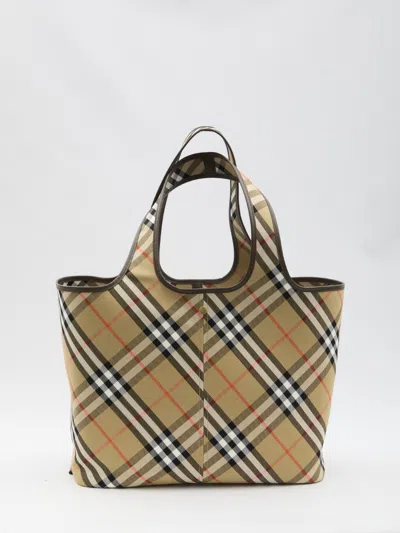 Burberry Medium Check Tote Bag In Sand