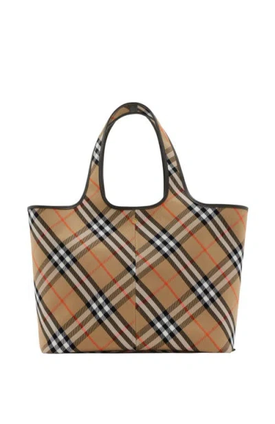 Burberry Beige Tote Bag With Vintage Check Motif In Cotton Canvas Woman In Multicolor