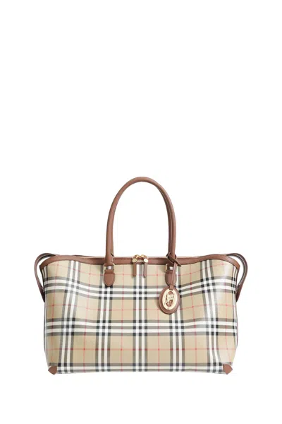 Burberry Medium Check Zip Tote In Brown