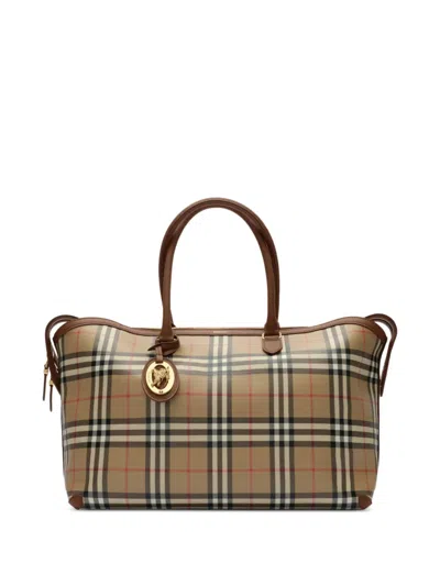 Burberry Medium Check Zip Tote In Neutral