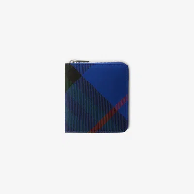Burberry Medium Check Zip Wallet In Blue
