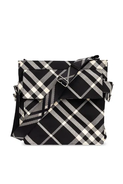 Burberry Trench Checked Crossbody Bag In Black/calico