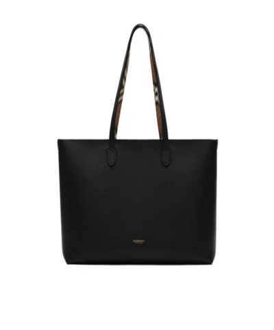Burberry Medium Check-lined Tote In Black