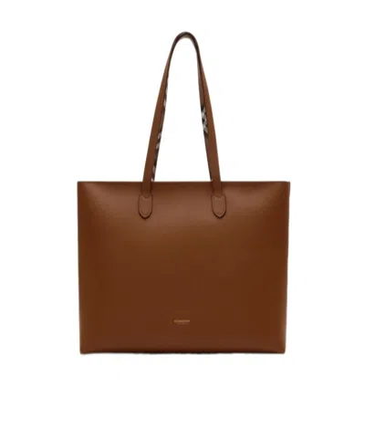 Burberry Medium Check-lined Tote In Brown