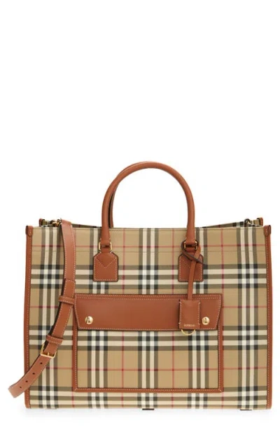 BURBERRY BURBERRY MEDIUM FREYA CHECK COATED CANVAS TOTE