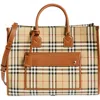 Burberry Medium Freya Check Coated Canvas Tote In Brown