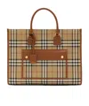Burberry Printed Cotton Medium Freya Shopping Bag In Brown