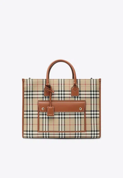 Burberry Medium Freya Checked Tote Bag