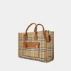 Burberry Medium Freya Check Coated Canvas Tote In Brown