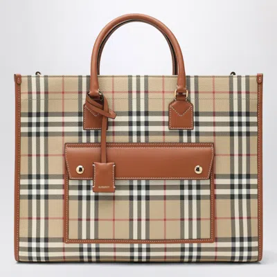 Burberry Medium Freya Tote Bag In Check Pattern
