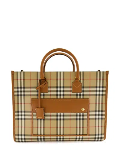 Burberry Medium Freya Tote Bag In Check Pattern