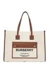 Burberry Sand Cotton Freya Shopping Bag In Neutro