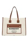 Burberry Sand Cotton Freya Shopping Bag In Neutro