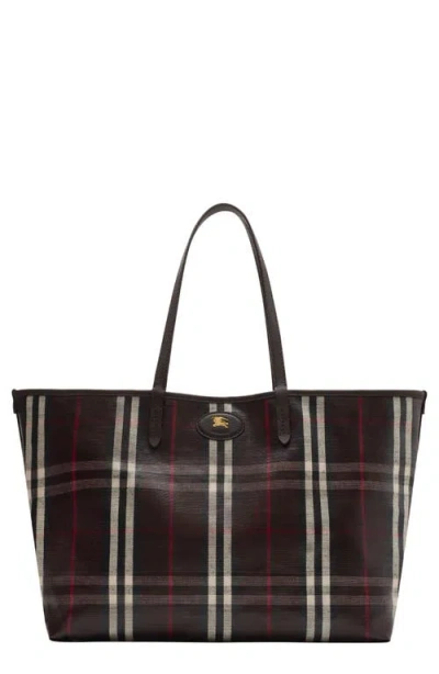 Burberry Medium Highlands Check Coated Canvas Tote In Brown