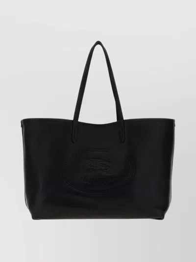 Burberry Medium Highlands Leather Shopping Shoulder Bag In Black