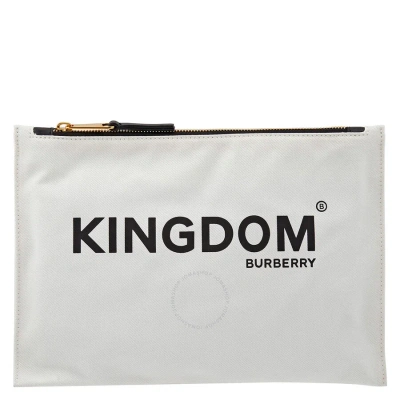 Burberry Medium Kingdom Print Cotton Pouch In Chalk White