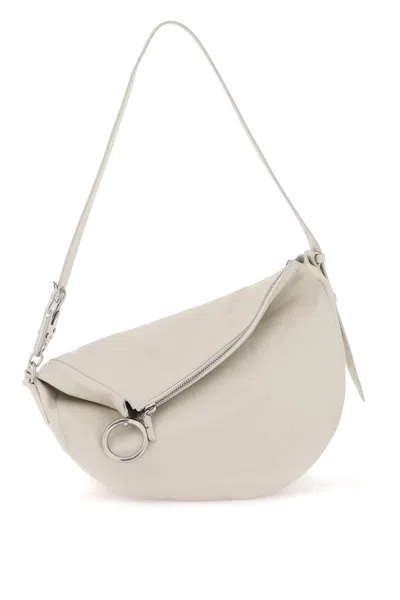 BURBERRY MEDIUM KNIGHT HANDBAG IN CREAM-COLORED CRINKLED CALFSKIN WITH HORSE-SHAPED CLIP AND HOOP