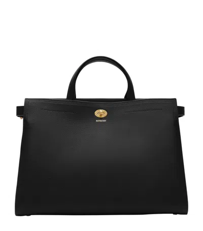 Burberry Medium Leather Cotswolds Check Tote Bag In Black