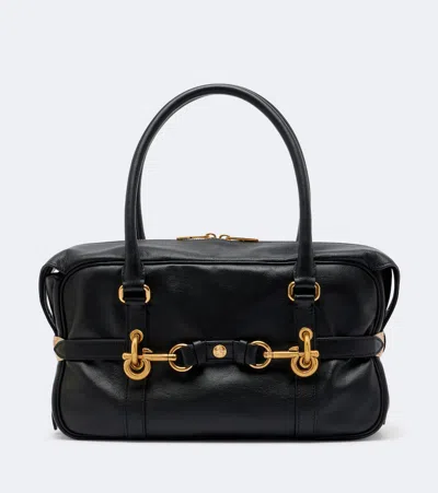 Burberry Medium Leather Shoulder Bag In Black
