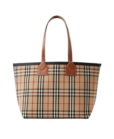BURBERRY BURBERRY ALL-OVER TARTAN PRINT MEDIUM TOTE BAG