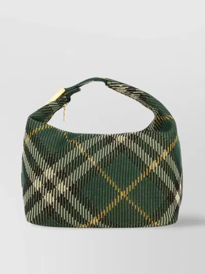 Burberry Peg Check Fabric Medium Bag In Green
