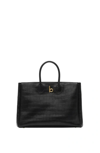 Burberry Crocodile Top Handles Shoulder Bag In Black