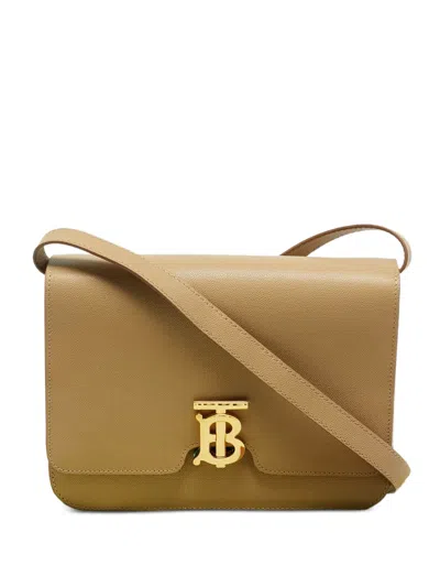 Pre-owned Burberry Medium Tb Leather Shoulder Bag In Neutral