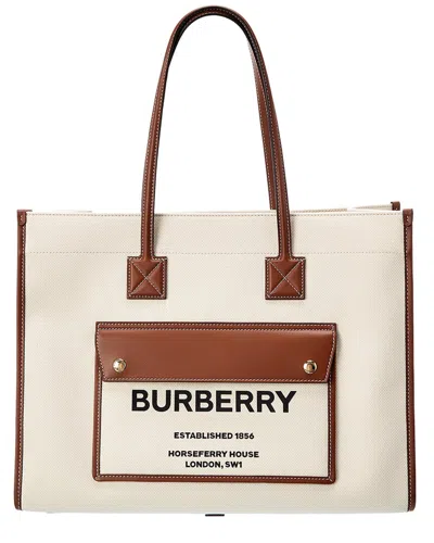 BURBERRY BURBERRY MEDIUM TWO-TONE CANVAS & LEATHER TOTE