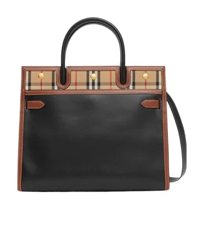 Burberry Medium Vintage Check Title Tote In Black