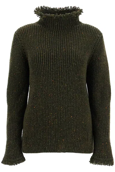 BURBERRY BURBERRY MELANGE BOTTLE GREEN WOOL SWEATER