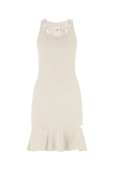 Burberry White Silk Mini Dress In Beige