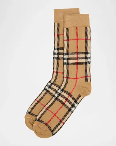 Burberry Men & Apos;s Check Crew Socks In Archive Be