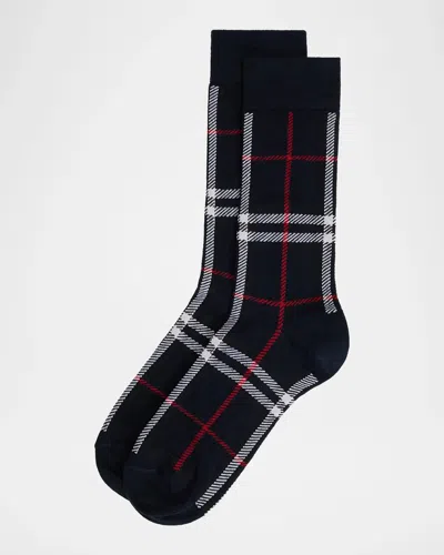 Burberry Men & Apos;s Check Crew Socks In Ink Blue