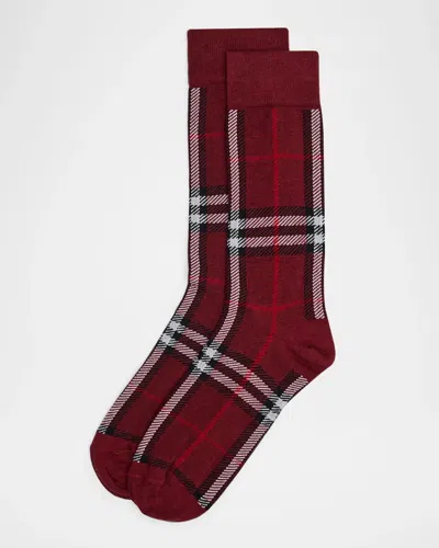 Burberry Men & Apos;s Check Crew Socks In Oxblood Re