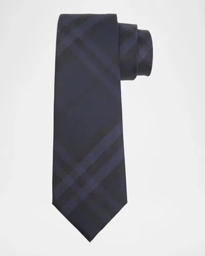 Burberry Men & Apos;s Check Silk Tie In Ocean Blue