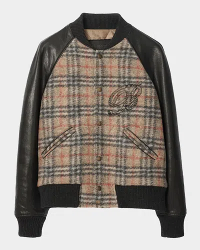 Burberry Men & Apos;s Check Wool And Leather Bomber Jacket In Multi