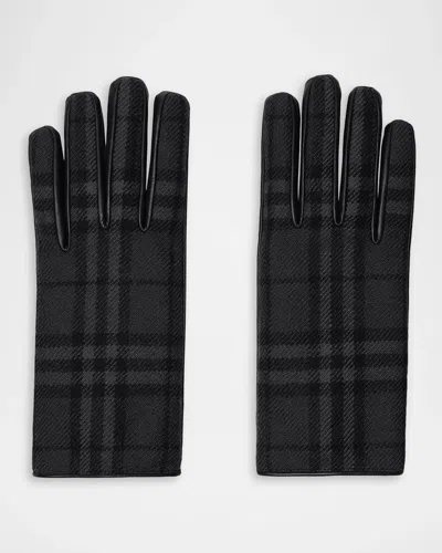 Burberry Men & Apos;s Check Wool And Leather Gloves In Gray